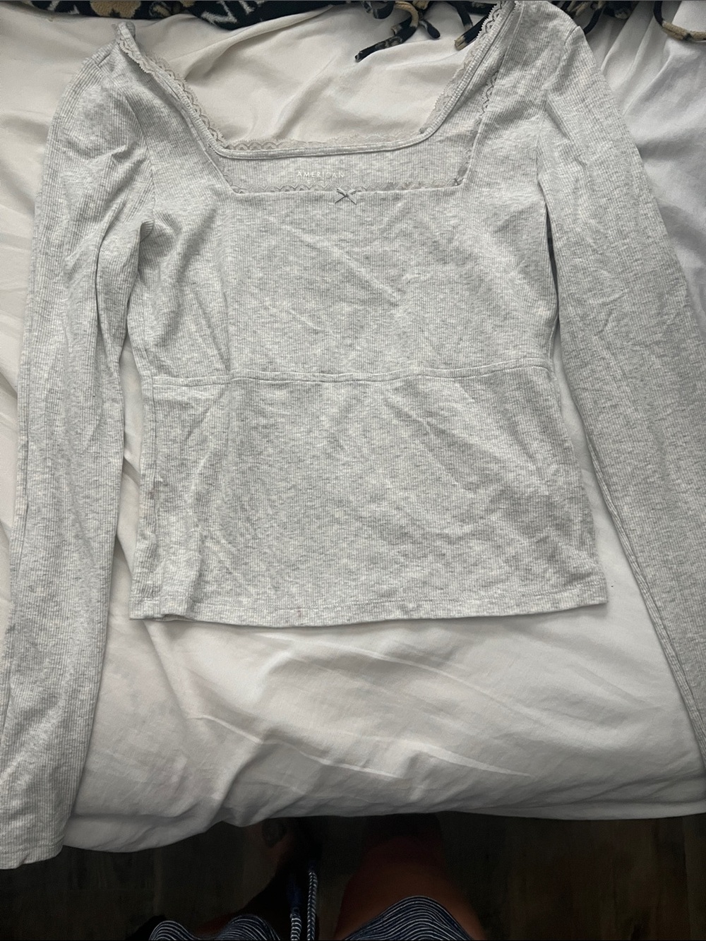 American Eagle Outfitters Light Heather Gray Square Neck Long Sleeve Top